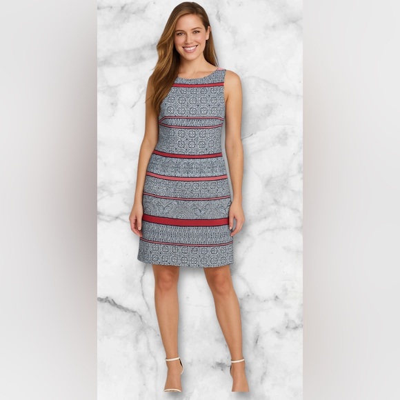 R&K Dresses & Skirts - R&K Midi Shift Dress Navy White Coral Floral Size 12